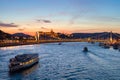 Cruise boat passing Elisabeth bridge at Budapest, night view Royalty Free Stock Photo