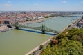 Panoramic night view of Budapest from Gellert Hill. Danube River, Chain Bridge, Buda and Pest views. Budapest Royalty Free Stock Photo