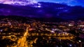 Panoramic night view of the city of Medellin just after sunset