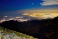 Panoramic night view of the city from the top of the iztaccihuatl volcano Royalty Free Stock Photo