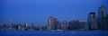 Panoramic night view of Empire State Building and Lower Manhattan skyline, NY where World Trade Towers were located