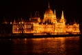 Night panorama of the Hungarian Parliament in Budapest at blue hour Royalty Free Stock Photo