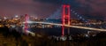 Panoramic Night view of Istanbul bridge Royalty Free Stock Photo
