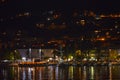 Panoramic night view of Makarska city center