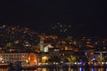 Panoramic night view of Makarska city center