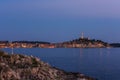 Night view of old town Rovinj Rovigno and Adriatic sea, Croatia Royalty Free Stock Photo