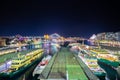 Panoramic night view of Sydney Harbour bridge circular quay ferry terminal opera house and City Skyline of of Sydney Australia Royalty Free Stock Photo