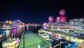 Panoramic night view of Sydney Harbour and City Skyline of circular quay the bridge nsw Australia. Royalty Free Stock Photo