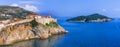 Panoramic of old town Dubrovnik , view of fortified wall and castle from the sea side. Croatia Royalty Free Stock Photo