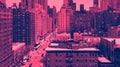 Panoramic overhead view of Midtown Manhattan in New York City in pink and blue Royalty Free Stock Photo