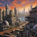 A panoramic painting of a futuristic city AI generative