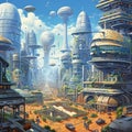 A panoramic painting of a futuristic city AI generative