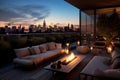 Panoramic Penthouse terrace. Generate Ai Royalty Free Stock Photo