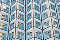 Panoramic and perspective wide angle view to steel blue background of glass