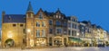 Panoramic photo during the blue hour of the GevangenPoort and the old building aan de Plaats en Buitenhof in The Hague Royalty Free Stock Photo