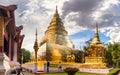 Panoramic photo Buddha Thailand temple Wat Prasingh Royalty Free Stock Photo