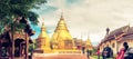 Panoramic photo Buddha Thailand temple Wat Prasingh Royalty Free Stock Photo