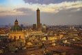 Panoramic photo of the city of Bologna, Italy during the sunset