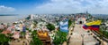 Panoramic photo of Guayaquil, Ecuador, South America, with flah and chruch from the mirador. Selective focus Royalty Free Stock Photo