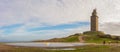 Panoramic photo of the Hercules Tower in La Coruna on the Atlantic.