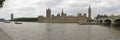 Panoramic photo of the houses of parliament and Westminster bridge in London. Royalty Free Stock Photo