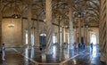 Panoramic photo of the impressive interior of the silk trading building `Llotja de la Seda` in Valencia, Spain