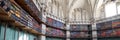 Panoramic photo of the interior of the historic Octagon Library at Queen Mary, University of London, Mile End UK.