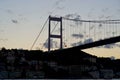 Panoramic photo of the Istanbul Bosphorus. The landscape of Istanbul is a beautiful sunset with clouds. Silhouette Royalty Free Stock Photo