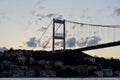 Panoramic photo of the Istanbul Bosphorus. The landscape of Istanbul is a beautiful sunset with clouds. Silhouette Royalty Free Stock Photo