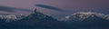 Panoramic photo of Machapuchare Fish Tail and Annapurna range during blue hour with clear sky, Himalayas Royalty Free Stock Photo