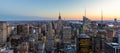 Panoramic photo of New York City Skyline in Manhattan downtown with Empire State Building and skyscrapers at night USA Royalty Free Stock Photo