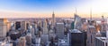 Panoramic photo of New York City Skyline in Manhattan downtown with Empire State Building and skyscrapers at sunset USA Royalty Free Stock Photo