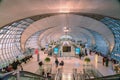 Panoramic photo of passenger terminal with boarding gates at Suvarnabhumi Airport, day time. High viewpoint. Month before covid