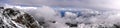 Panoramic photo in the snow at Pic du Midi, view of the Pyrenees in winter Royalty Free Stock Photo
