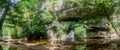 Panoramic photo of the tiny waterfall and river in the tropical rainforest jungle in Gunung Mulu National park. Sarawak