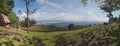 panoramic photo of the view from a hill in Papua showing views of a lake in the distance.