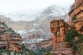 Panoramic photograph of snow covered red rocks at Fay Canyon in Sedona. Arizona. Royalty Free Stock Photo