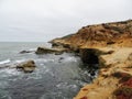 Panoramic picture at Cabrillo National Monument bluffs and tidepools. Coastal bluffs and tidepools are found along Point Loma Royalty Free Stock Photo