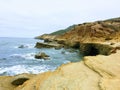 Panoramic picture at Cabrillo National Monument bluffs and tidepools. Coastal bluffs and tidepools are found along Point Loma Royalty Free Stock Photo