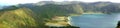 Panoramic picture of caldera of lagoa do Fogo crater lake on the island of Sao Miguel in the Azores