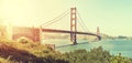 Panoramic picture of the Golden Gate Bridge at sunset, USA. Royalty Free Stock Photo