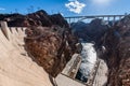 Panoramic picture of Hoover Dam and Mike O'Callaghan - Pat Tillman Memorial Bridge connecting Arizona and Nevada over Royalty Free Stock Photo