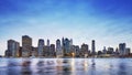 Panoramic picture of the Manhattan skyline at dusk, New York. Royalty Free Stock Photo