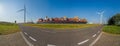 Panoramic picture from port Rotterdam with big container ship Royalty Free Stock Photo