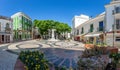 Panoramic picture of Praca gil Eannes in Lagos during daytime with blue skies in summer