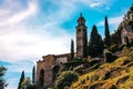 Panorama of antique church of Santa Maria del Sasso in Morcote, Switzerland. Royalty Free Stock Photo