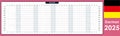 Panoramic planner 2025. Annual grid calendar with copy negative space for notes, one page wide organizer in German Royalty Free Stock Photo