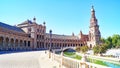 Panoramic of Plaza EspaÃ±a or MarÃ­a Luisa Park square in Seville