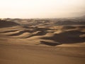 Panoramic postcard view of dry sand dunes texture pattern coastal desert oasis of Huacachina Ica Peru South America