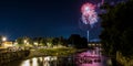 Panoramic of Prattville`s fireworks from the Creekwalk